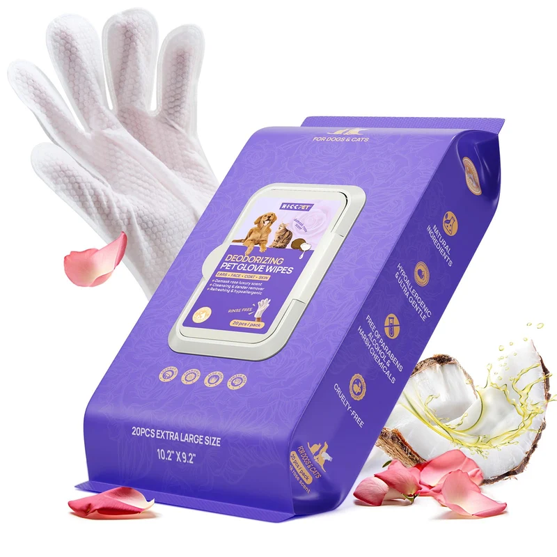 HICC PET Gants Nettoyants Déodorants pour Chiens et Chats – Hypoallergéniques, Hydratants, Sans Rinçage, Rose, 20 pièces