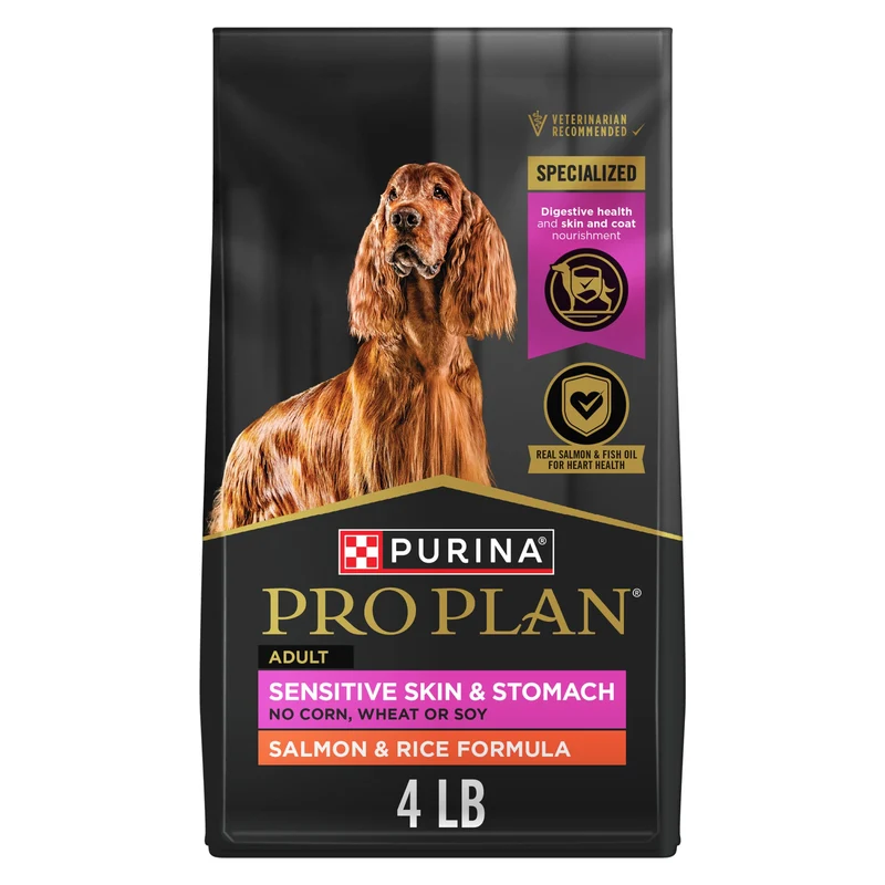Purina Pro Plan Peau et Estomac Sensibles – Croquettes Saumon et Riz pour Chien Adulte, Santé Digestive — Sac 4 lb