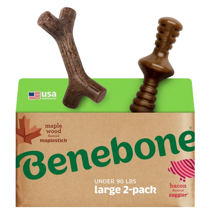 Benebone 2-pack Maplestick et Zaggler – Jouets à Mâcher Durables pour Chien, Bois d'Érable et Bacon, Fabriqué aux États‑Unis (Grand)