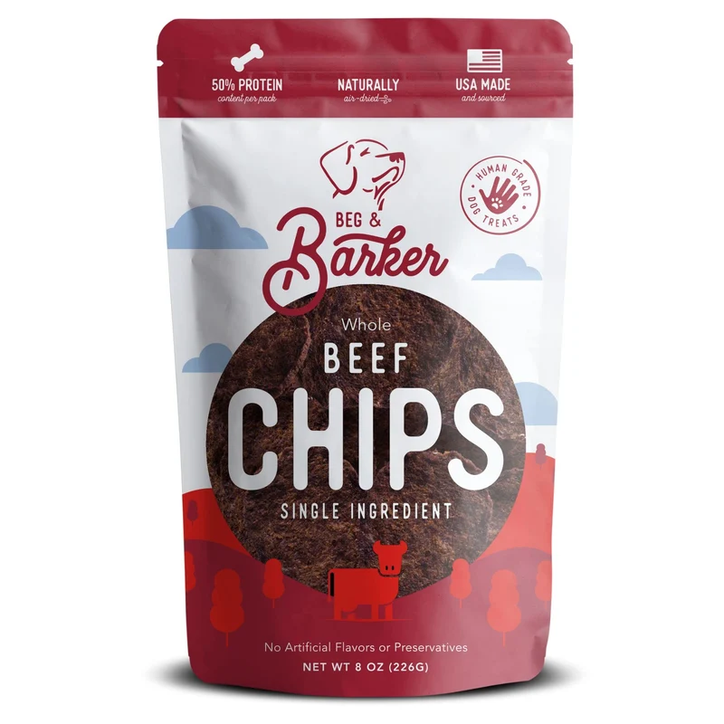 Beg & Barker Chips de Boeuf pour Chiens – 8 onces, Ingrédient Unique, Qualité Humaine, Fabriqué aux États-Unis