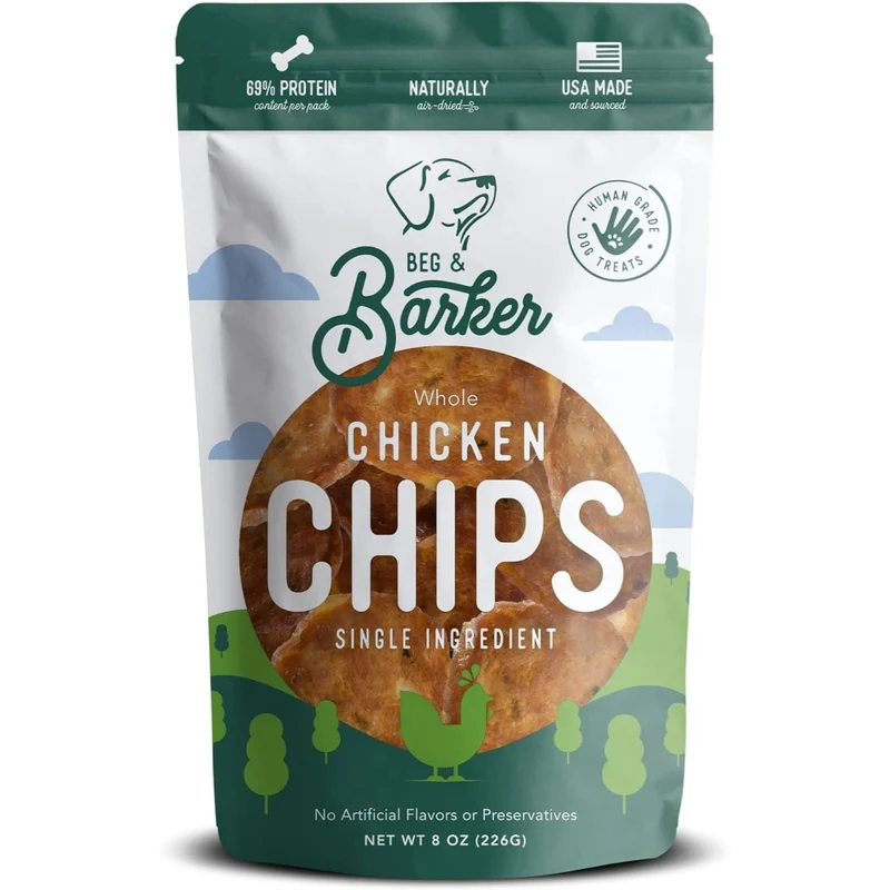 Beg & Barker Chips de Poulet pour Chiens (8 oz) – Ingrédient Unique, Protéine Pure, Fabriqué aux États‑Unis