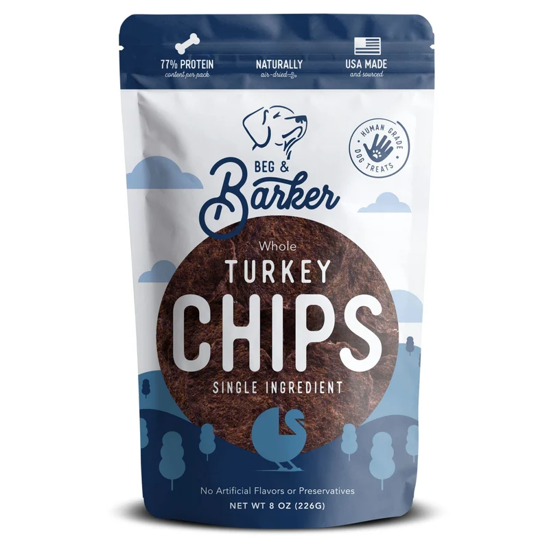 Beg & Barker Chips de Dinde pour Chiens – 8 onces (227 g), Ingrédient Unique, Fabriqué aux États‑Unis