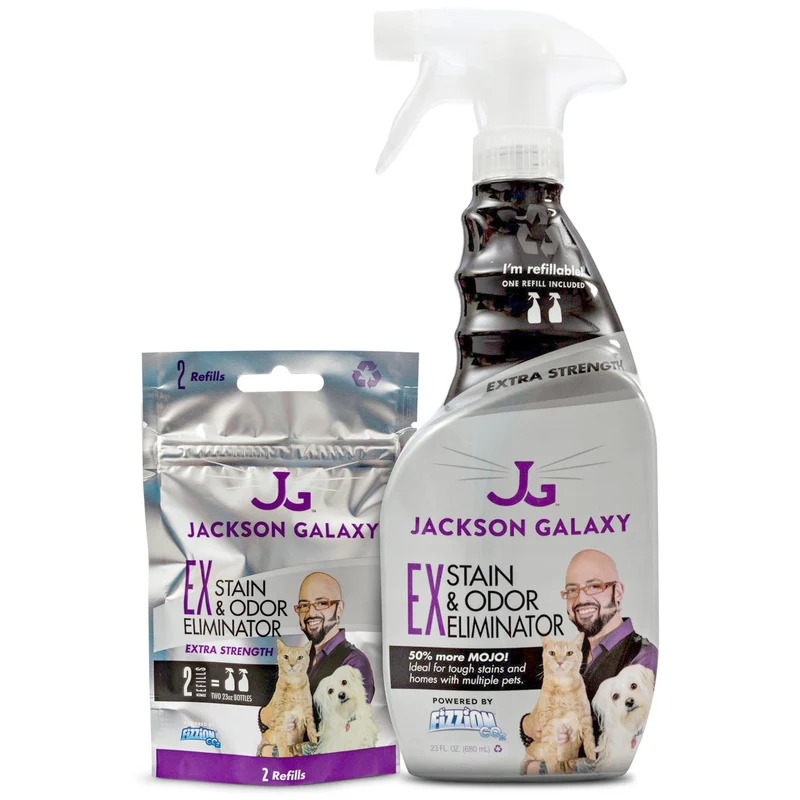 Jackson Galaxy EX Stain & Odor Eliminator — Nettoyant Urine pour Chats, Bouteille Réutilisable 23oz et Recharge — CO2 Rapide et Non Toxique