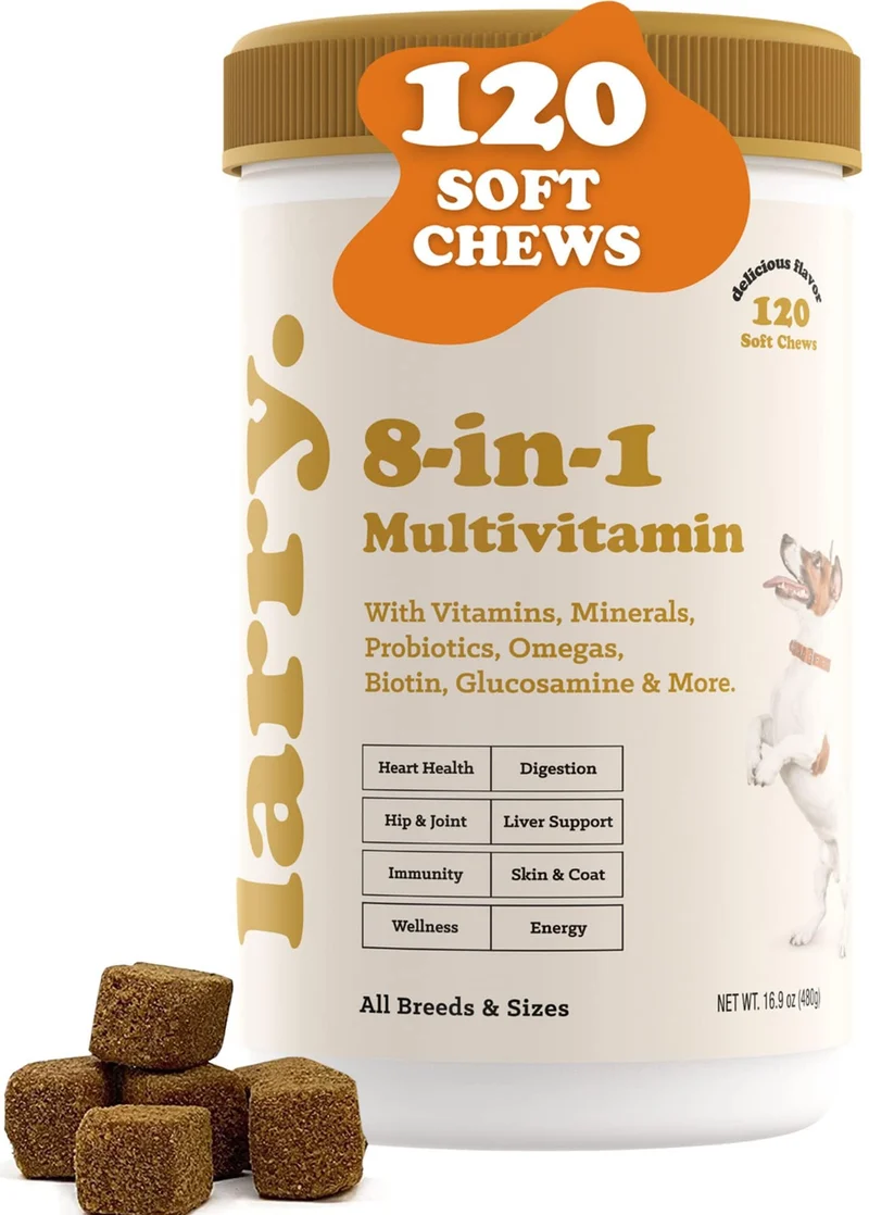 Larry | 8-en-1 Multivitamines pour Chiens – Cœur, Digestion, Poil & Mobilité | 120 Friandises