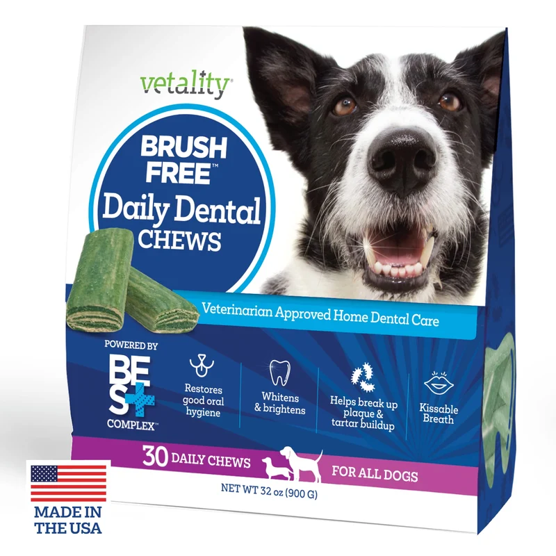 Vetality Bouchées Dentaires Quotidiennes pour Chiens | Nettoyage Dentaire et Haleine Fraîche | 30 Pièces | Complexe B.E.S.T.