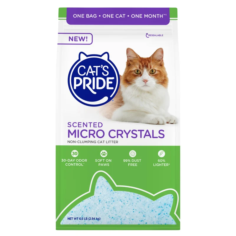 Cat's Pride Micro Cristaux Litière pour Chats – 30 Jours de Contrôle des Odeurs, Sans Poussière, Léger et Doux pour les Pattes, Sac de 2,95 kg