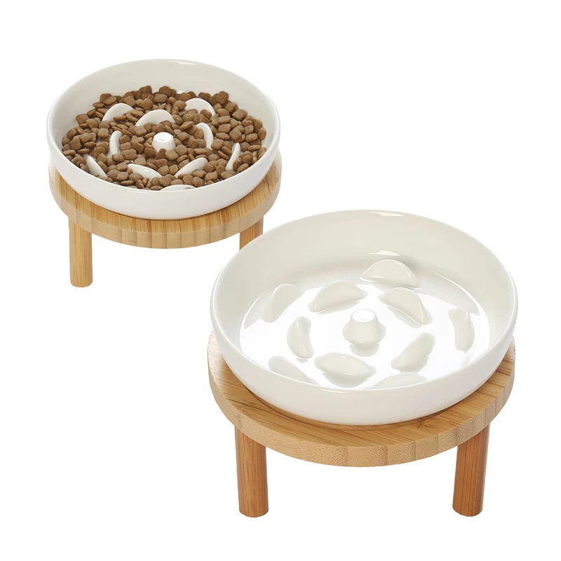 lusifaco – Gamelle surlevee lente pour chat en ceramique (2 mangeoires lentes)