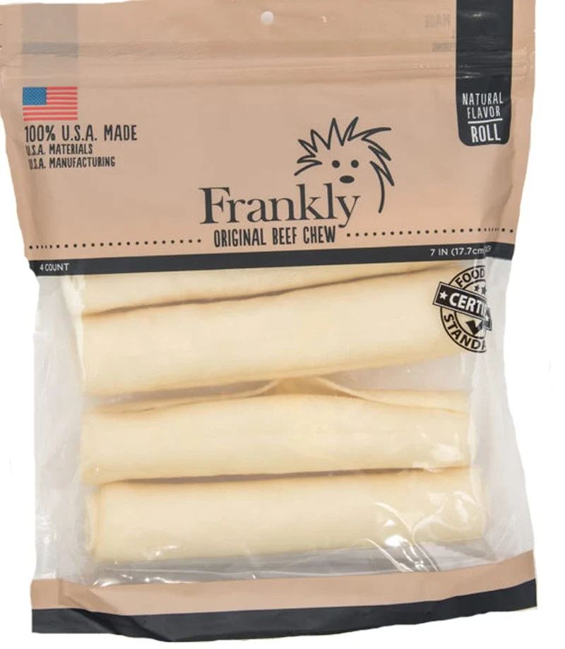 Frankly Friandises Naturelles au Bœuf — Rouleaux pour Chien (Pack de 4) Fabriqué aux États‑Unis