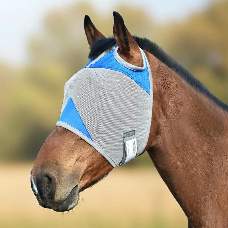 Fornyk Masque Mouches Cheval Sans Oreilles — Étiquette Nom Writable | UV | Bleu Large