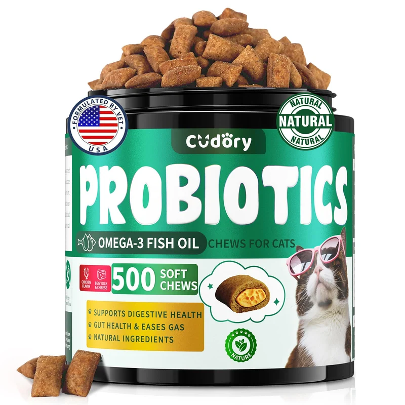 Probiotiques pour Chats Cudory – Snacks Digestifs Crunch-Cremeux (90 Jours)