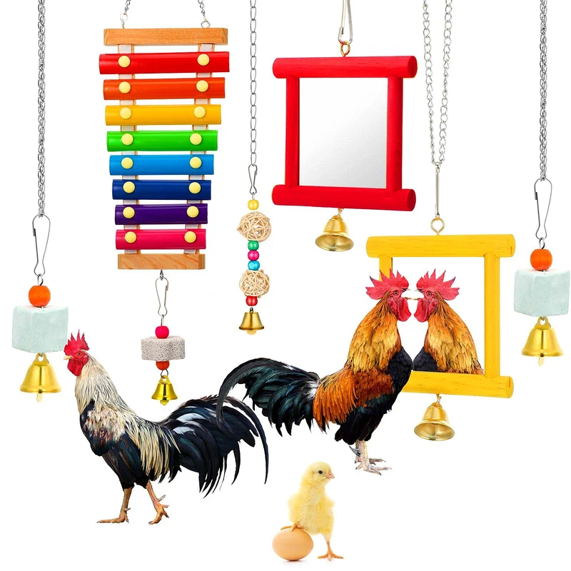 Sumind – Ensemble de 6 Jouets Poulailler : Xylophone à 8 touches, Miroirs, Pierres calcium et Jouet sepak takraw