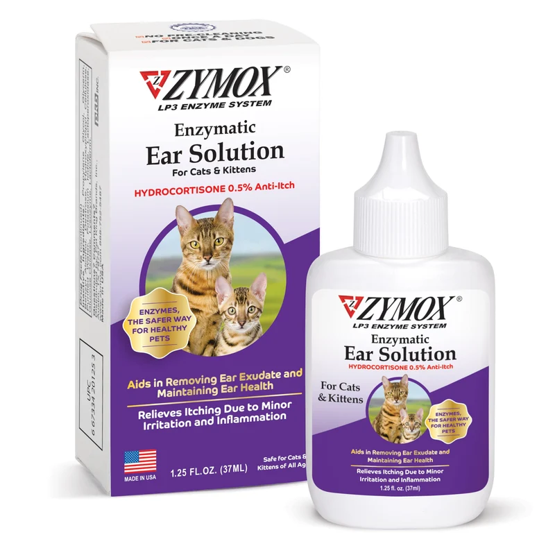 Zymox Solution Auriculaire Enzymatique avec Hydrocortisone 0,5% – Chats & Chatons, 37 ml