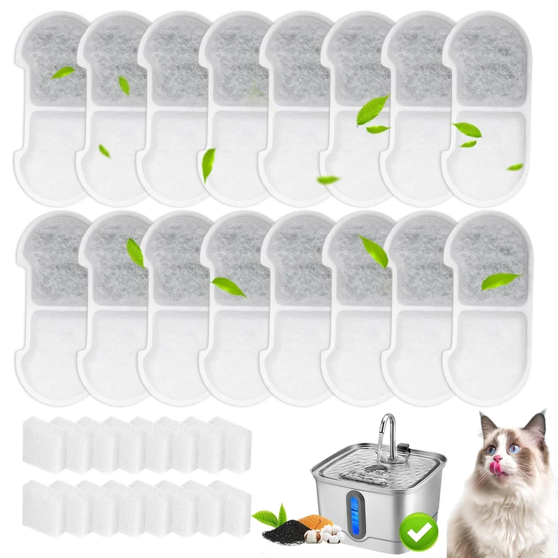 HOETEK – Lot 16+16 Filtres et Éponges pour Fontaine SEIRMEP 101oz/3L