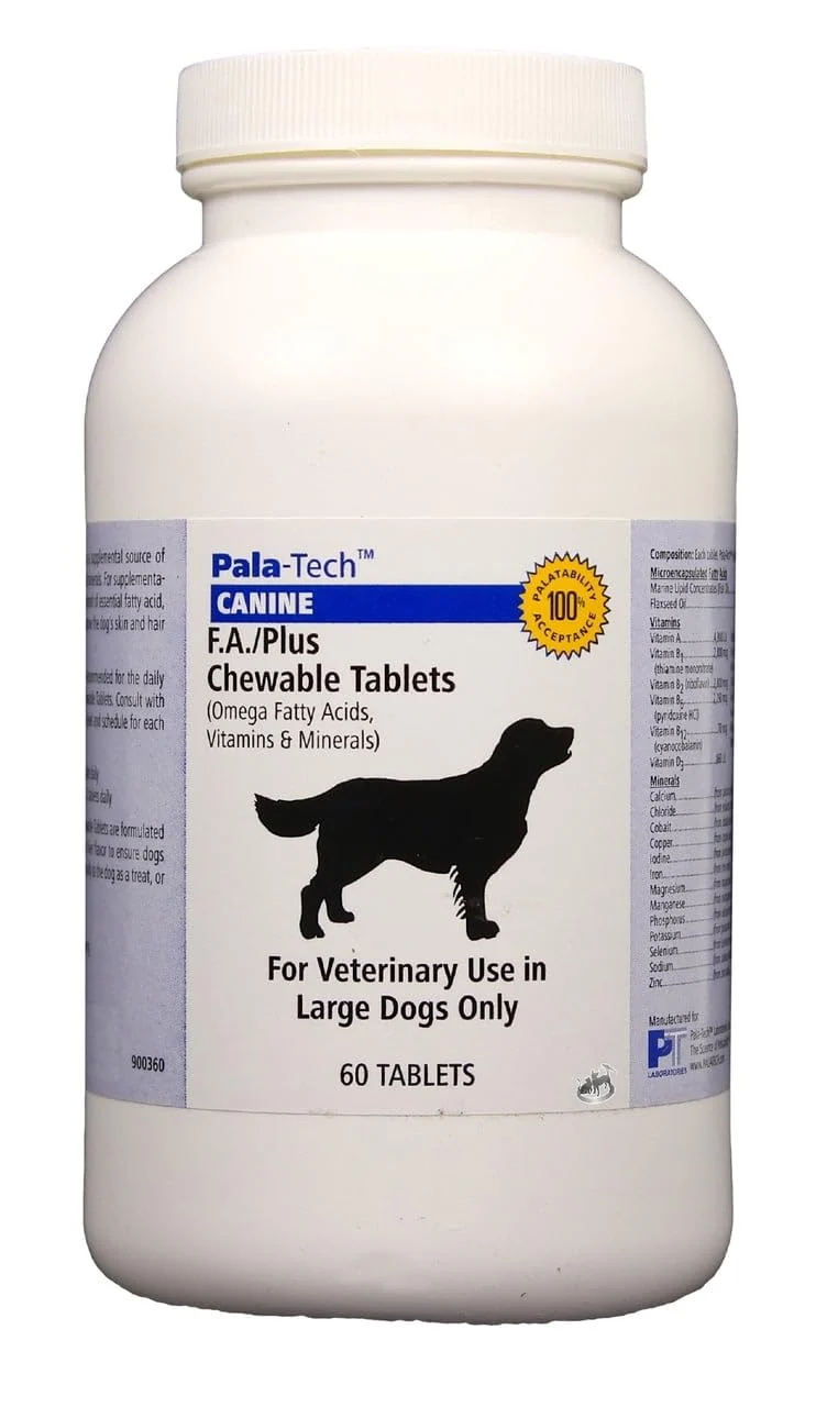 Pala-Tech FA Plus Chew Tabs pour petits chiens – Soin peau et pelage & allergies – Omega-3 & Omega-6 – 60 comprimés – Saveur rôti de bœuf