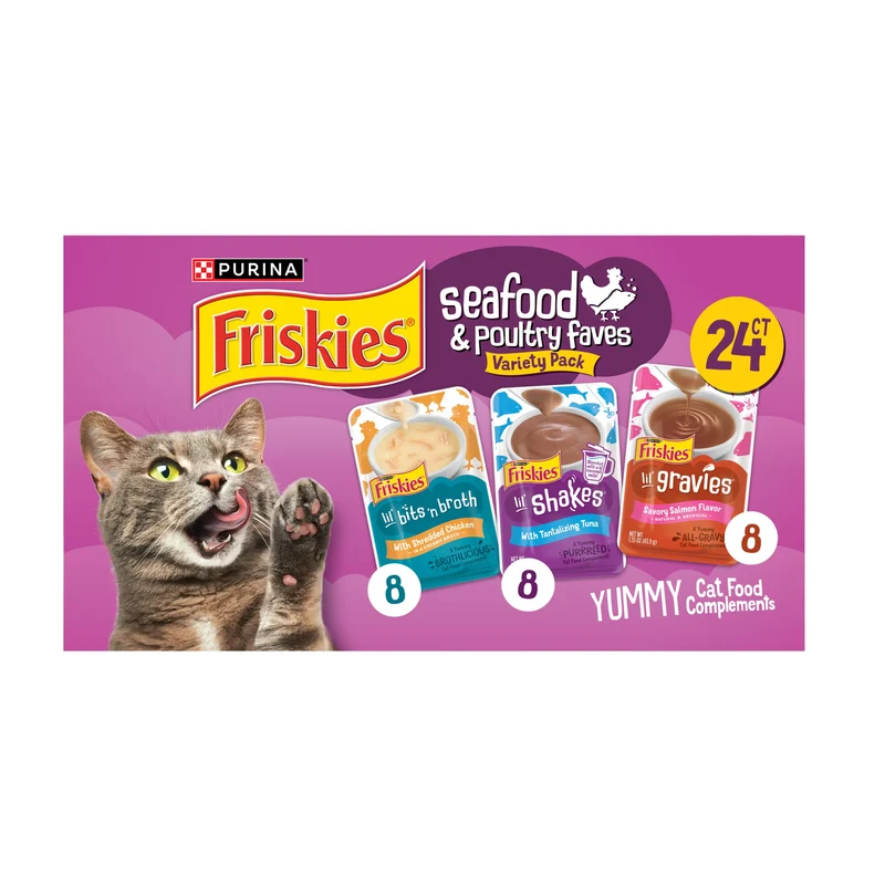 Purina Friskies Variété de Garnitures Gravy pour Chats – Fruits de Mer et Volailles, Boîte de 24 Sachets