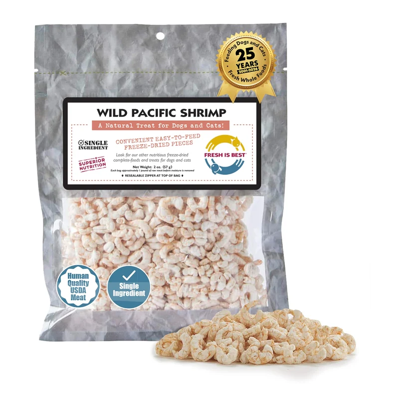 Fresh Is Best – Friandises lyophilisées de crevettes sauvages du Pacifique pour chats et chiens – Haute protéine – Sachet refermable – Fabriqué aux États-Unis