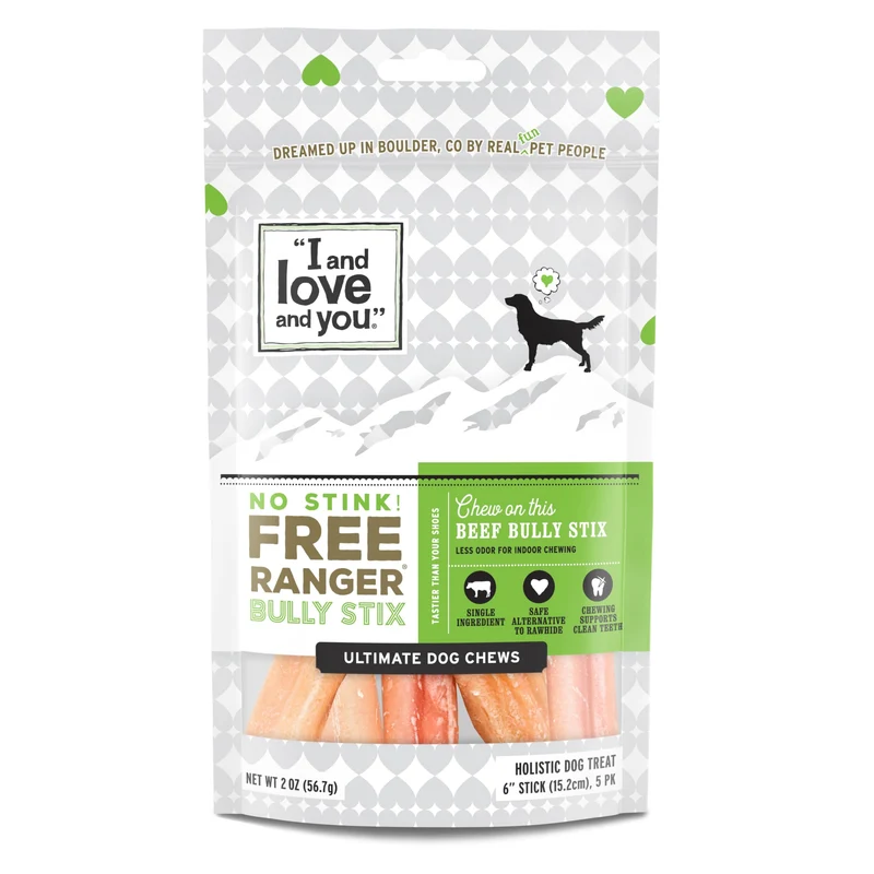 I and love and you Free Ranger Sans Odeur — Bully Stix Naturels Sans Céréales, 100% Pizzle de Boeuf, 15 cm, Paquet de 5