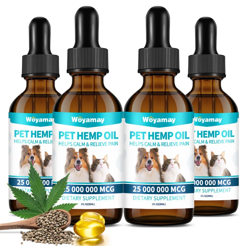 Woyamay Huile Camling pour chiens et chats – gouttes riches en oméga 3, 6 et 9, extrait bio (quatre flacons)