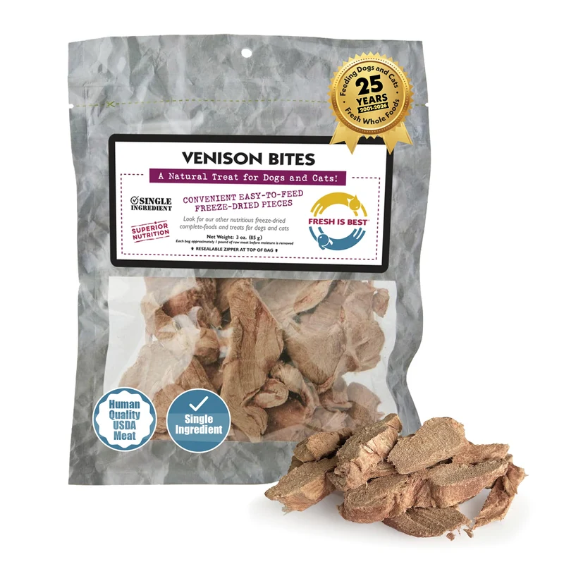 Friandises Venison Lyophilisées Fresh Is Best – Pour chiens et chats – Protéine élevée – Sachet refermable – Fabriqué aux États-Unis