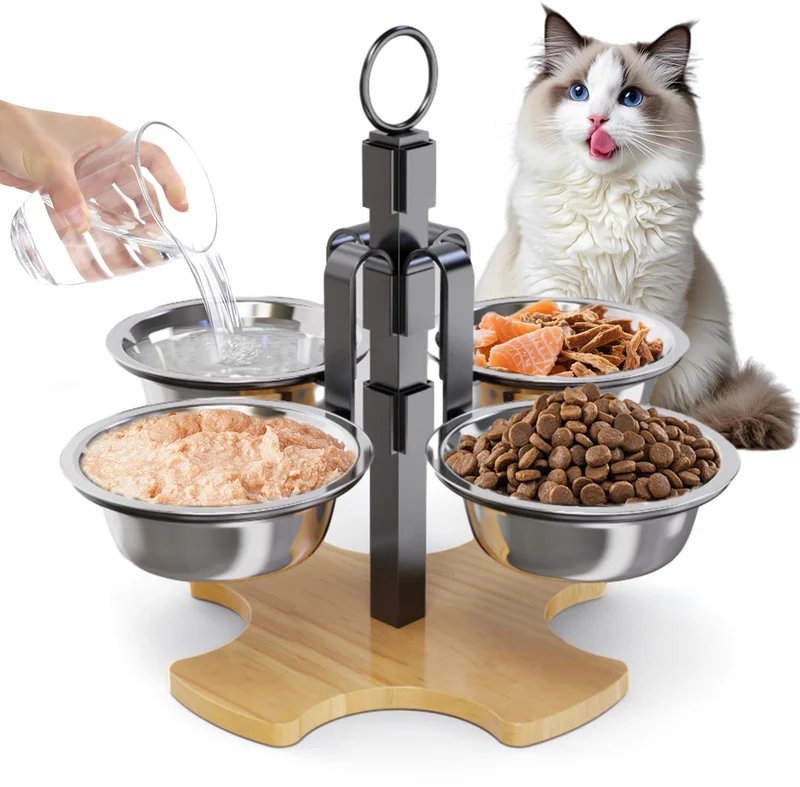 CILXGQLN Gamelles surélevées pour chat et petit chien – 3 hauteurs réglables, 4 bols inox