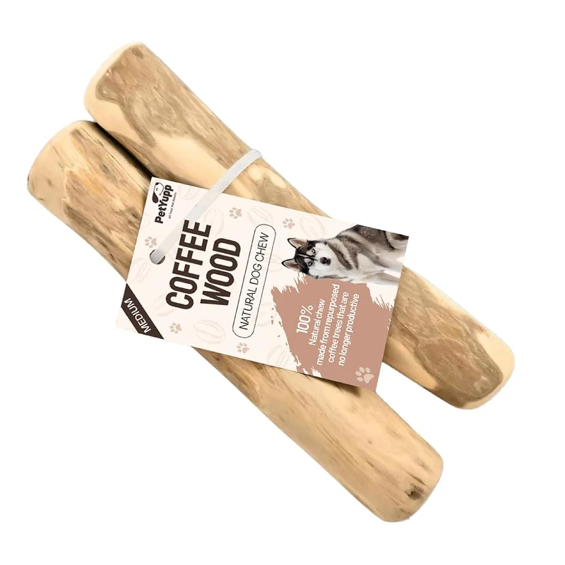 PetYupp – Lot de 2 Bâtons en Bois de Café Naturel pour Chiens Moyens (23–44 lb) – Sans Caféine & Mastication Durable