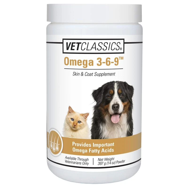 Vet Classics Omega 3-6-9 – Supplément peau et pelage pour chiens et chats | Poudre 14 oz