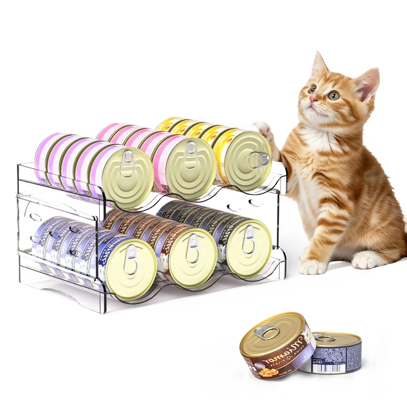 Flenpptly Organisateur de boîtes pour chat – 2 à 4 étages, transparent, capacité jusqu’à 60 boîtes 3 oz