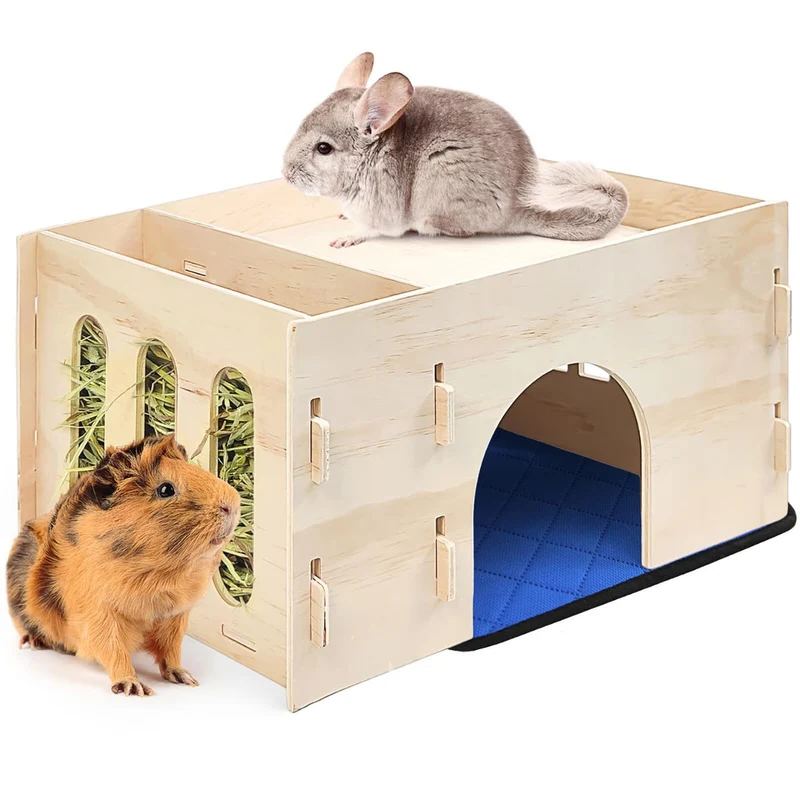 Tierecare Cachette pour Petit Animal — Foin, Tapis Imperméable et Maison en Bois
