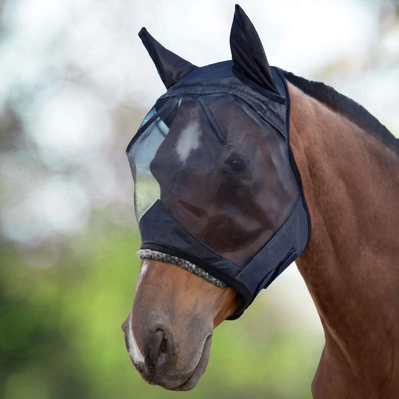 Harrison Howard CareMaster Masque Anti-Mouches pour Cheval – Grand Ouverture Oculaire et Oreilles, Noir, Taille Large