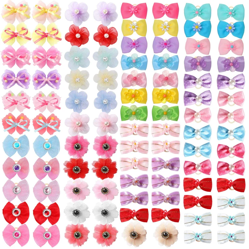 Yunsailing – 100 Nœuds pour Chien Multicolores, 50 Paires | Accessoires Cheveux Petit Animal