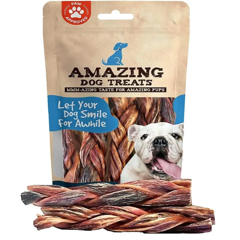 Amazing Dog Treats – Bâtonnets Gullet Tressés 15 cm (4 pièces) – Friandises Boeuf pour Chiens
