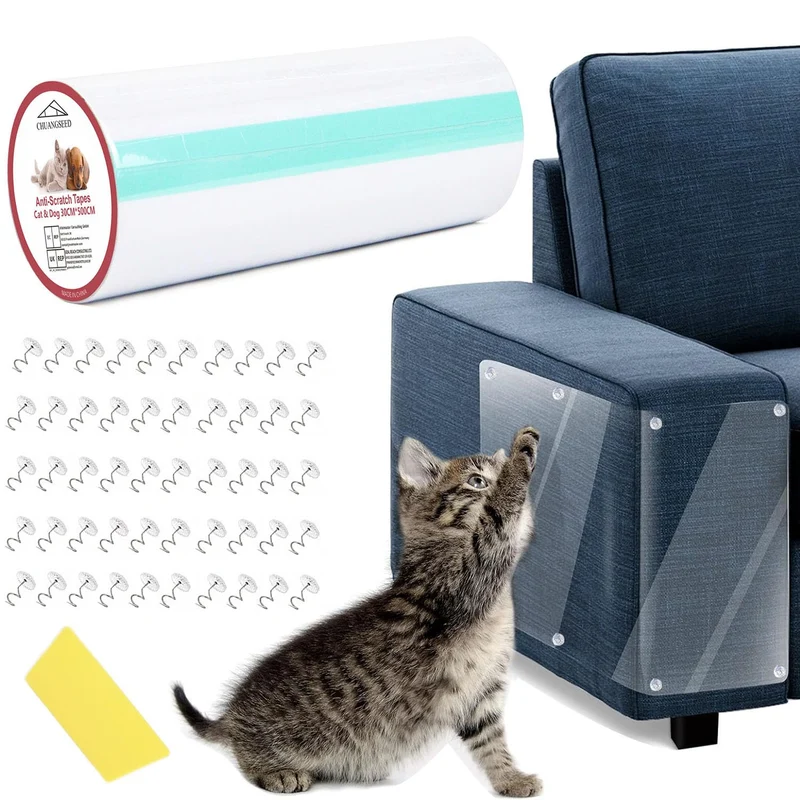 CHUANGSEED - Protège-Meubles Anti-Griffes Chat 200x12, 50 Pointes Torsadees + Grattoir