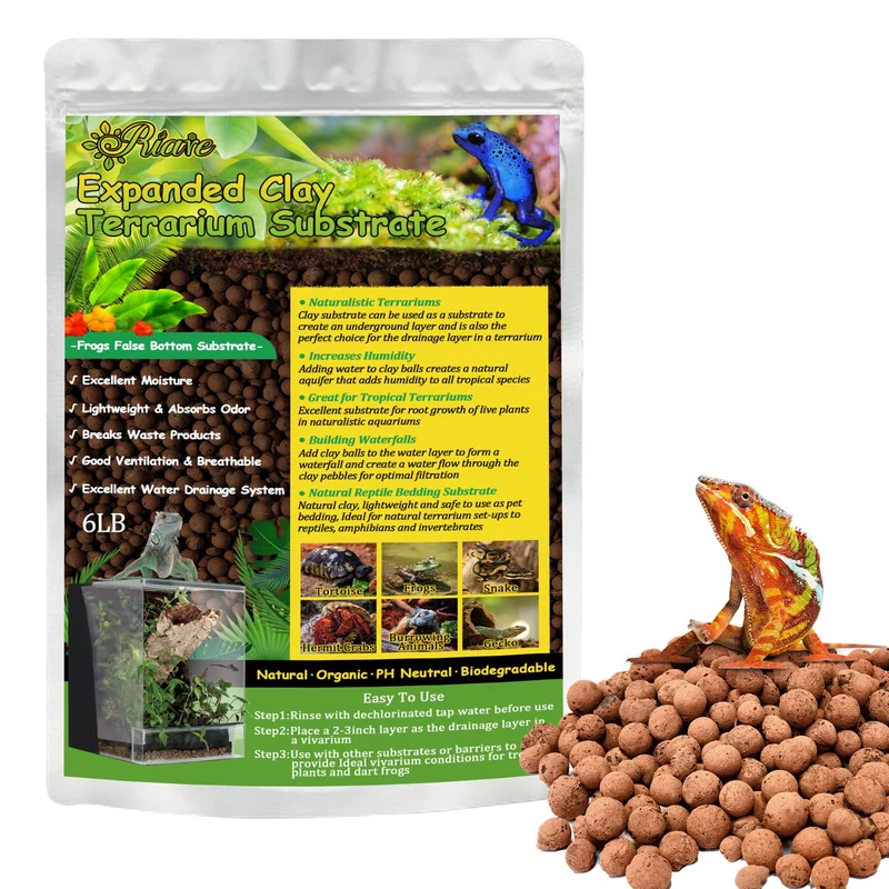 Riare Billes d'Argile Expansée – Substrat Terrarium Bioactif, Drainage et Humidité, 2,72 kg