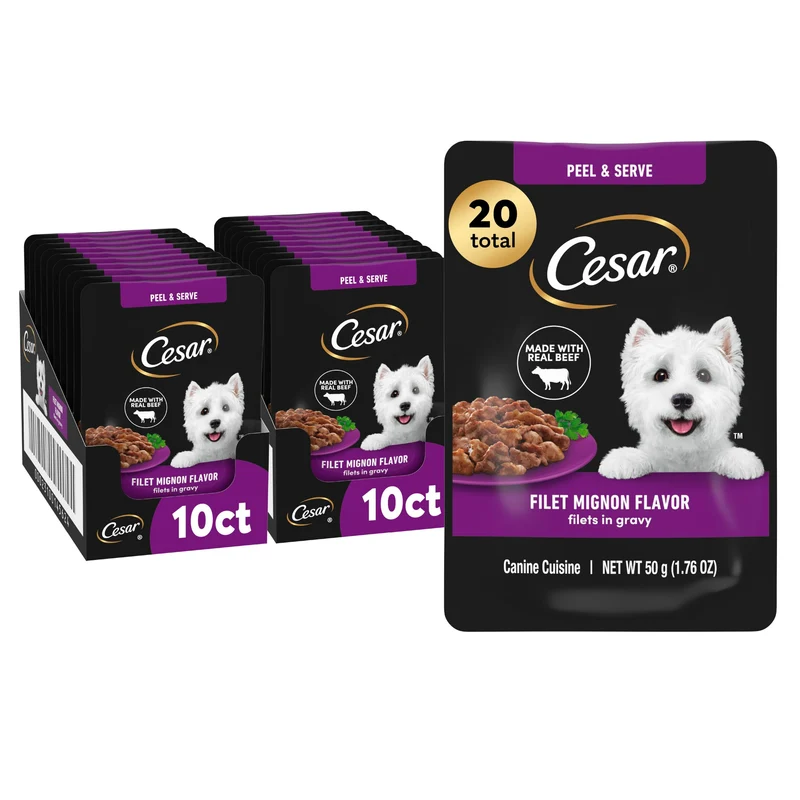Cesar Filets en Gravy – Filet Mignon, nourriture humide pour chiens, sachets mini 50 g, 20 pièces