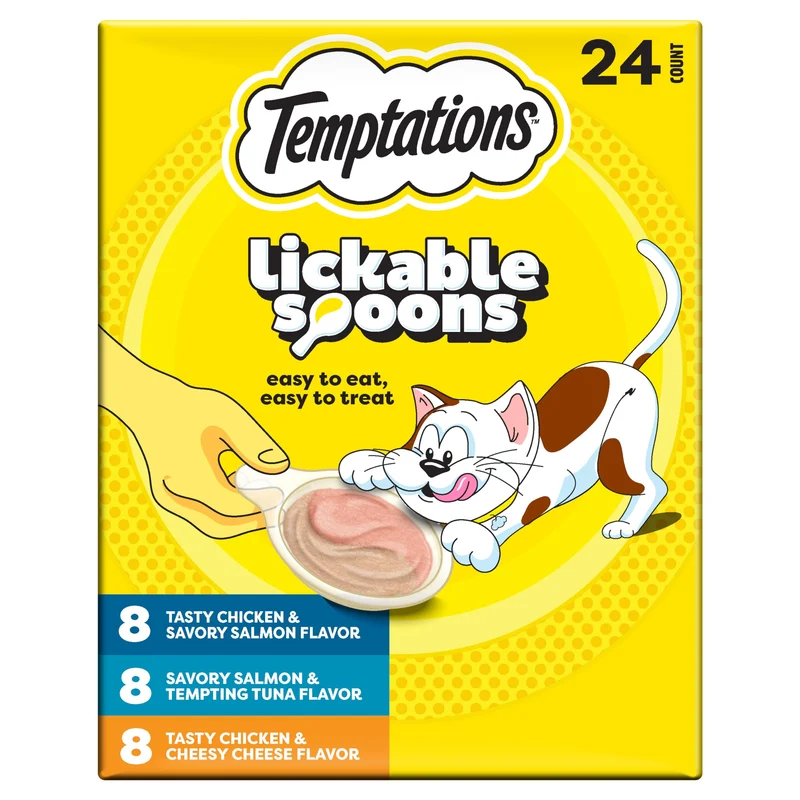 Temptations Cuilleres a Lecher pour Chats – Friandises Humides Douces, Pack Variete 24 Cuilleres