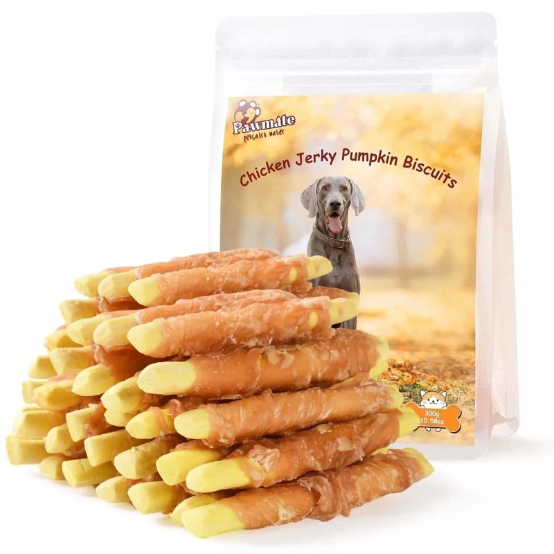 Friandises Pawmate pour Chien — Biscuits Citrouille et Poulet, Texture Tendre, Haute Fibre, Faible Gras, Récompense d'Entraînement (300 g)