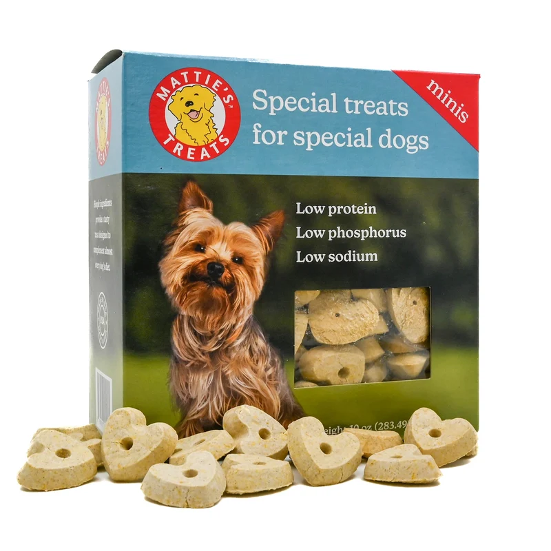 Mattie's Treats : Boîte 10oz – Friandises Coeurs Croquants pour Chiens, Faible Protéines, Faible Phosphore, Faible Sodium