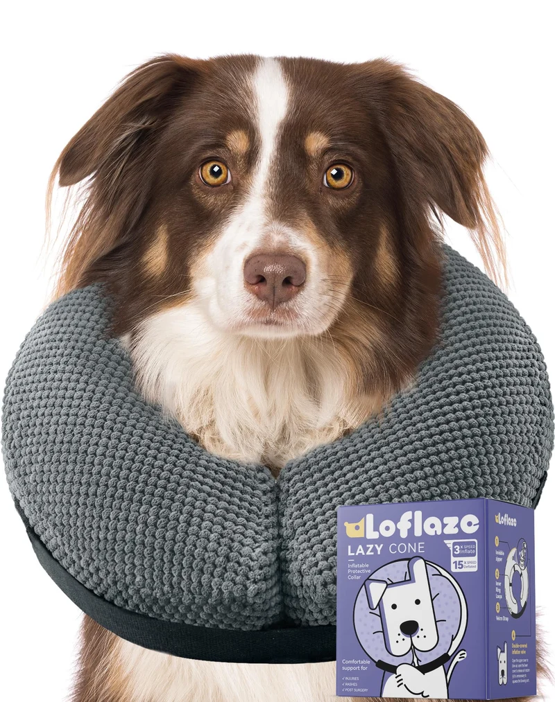 Loflaze Collier Gonflable Doux – Cône de récupération post-chirurgie pour chiens et chats (Gris, XL)