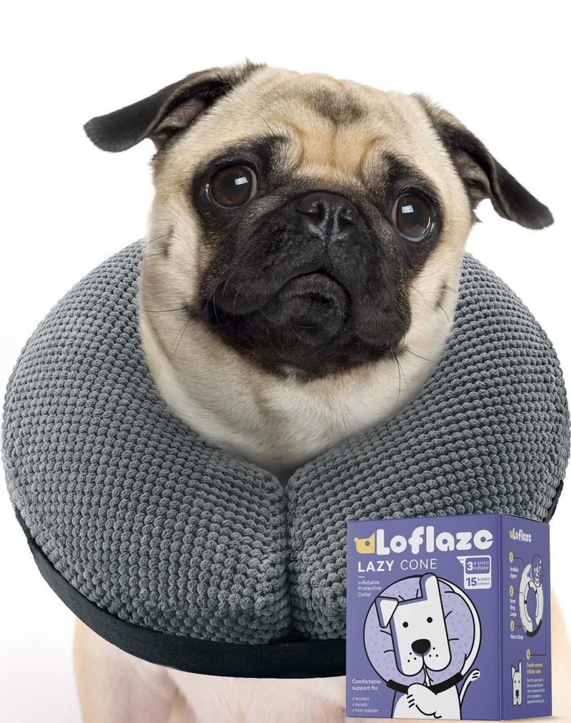 Loflaze Collier Donut Gonflable Doux – Après Chirurgie pour Chiens et Chats (Gris, L)