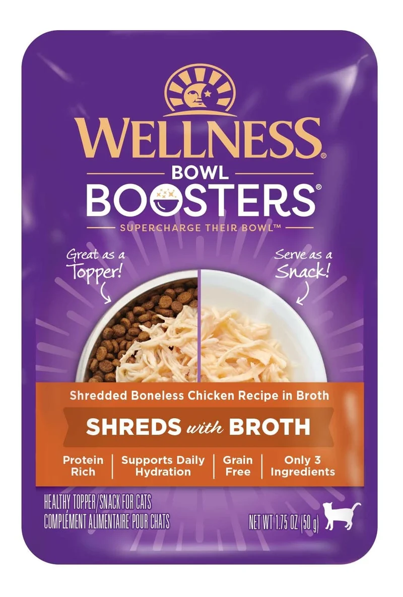 Wellness Bowl Boosters – Toppers Humides pour Chat sans Céréales, Poulet dans Bouillon – Pack de 12