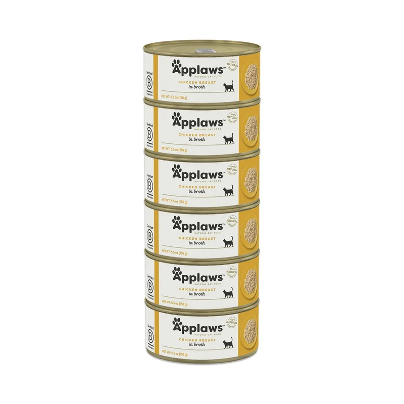 Applaws Nourriture Humide pour Chat – Poulet en Bouillon, Ingrédients Naturels, Protéines Élevées, Sans Additifs (6 Boîtes 156 g)