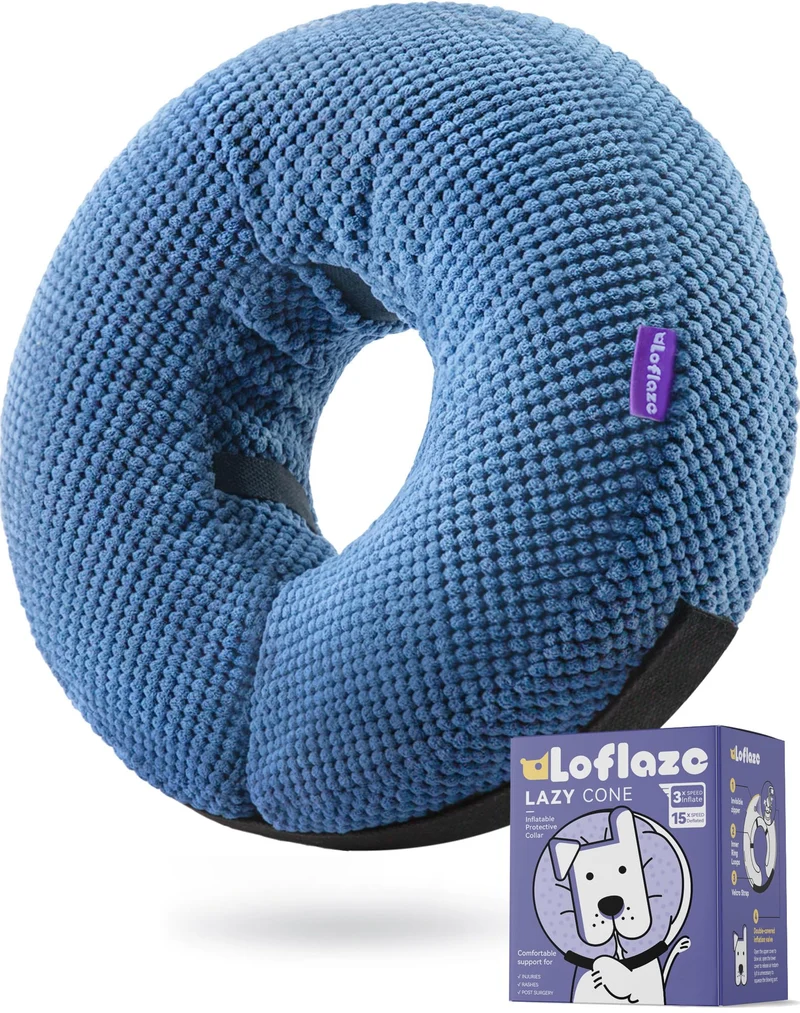 Loflaze Collier en forme d'Anneau Gonflable Bleu – Après Chirurgie, Chiens et Chats, Taille M