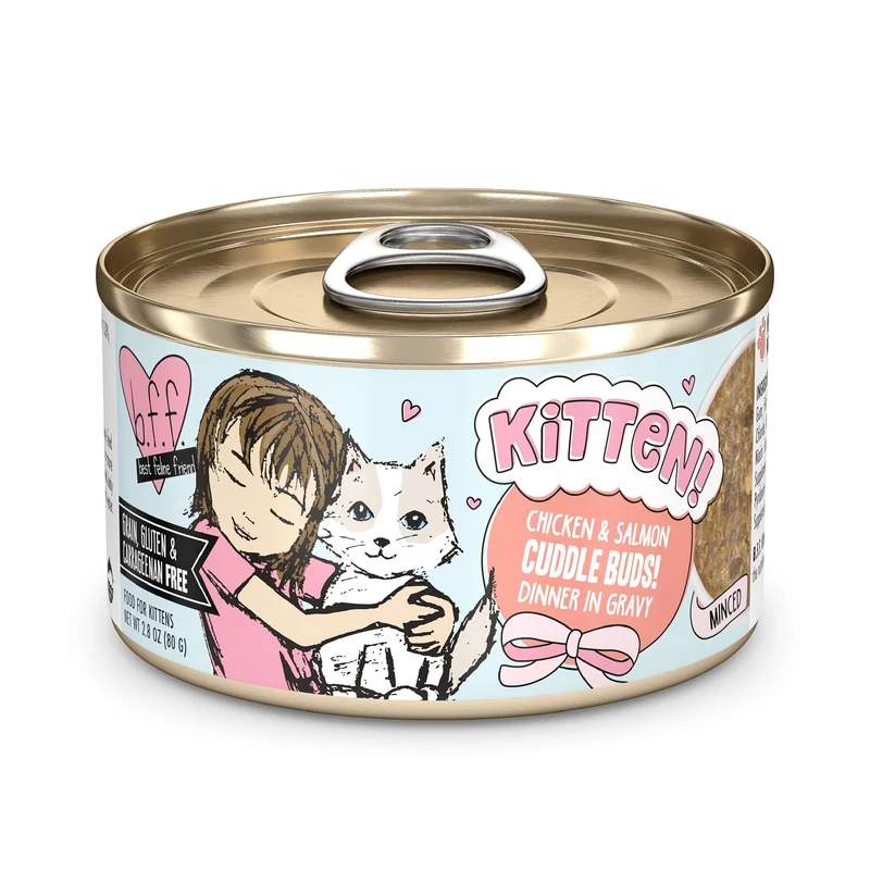 Weruva B.F.F. Kitten Food – Cuddle Buds Poulet et Saumon en Sauce, Lot de 12 boîtes de 80 g