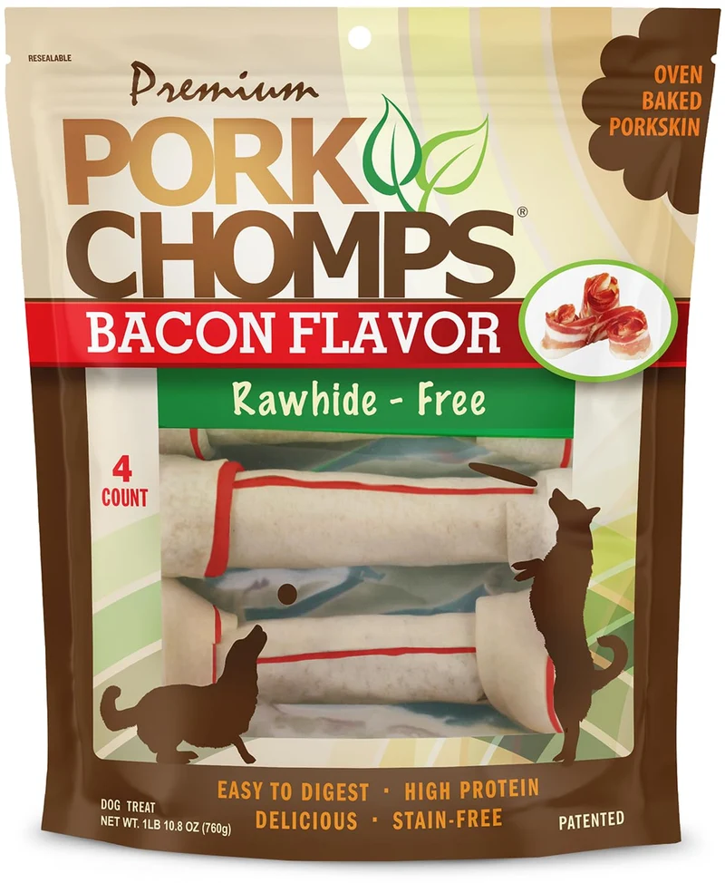 Pork Chomps Noeuds de peau de porc cuits – Saveur bacon, 11 po, 4 pièces, sans cuir