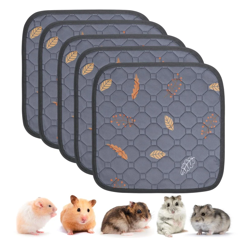 Sunheir Tapis Pipi Lavables pour Petits Animaux – Lot de 5, Absorbants et Étanches (Feuilles Gris profond, 12x12)