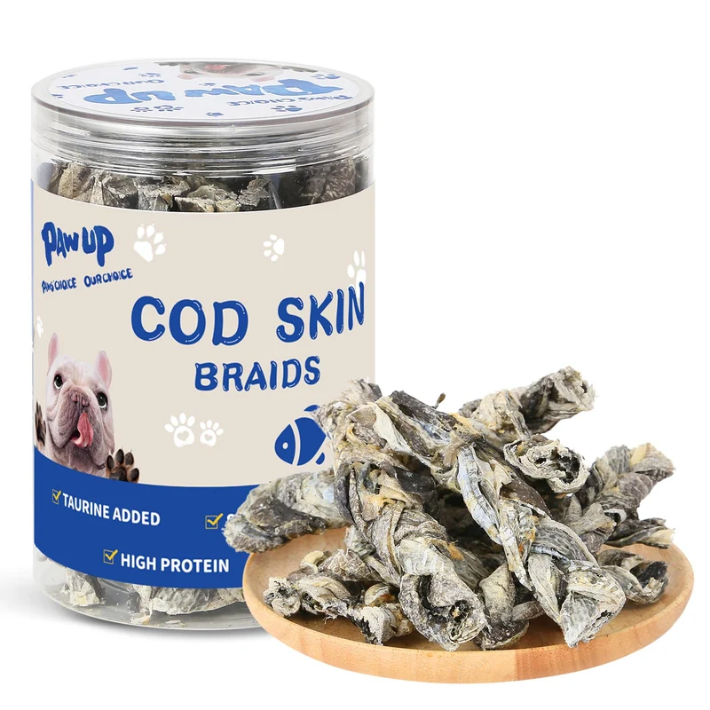 PAWUP Nattes peau de cabillaud — Friandises naturelles pour chien, Oméga-3 et Taurine, 7 oz