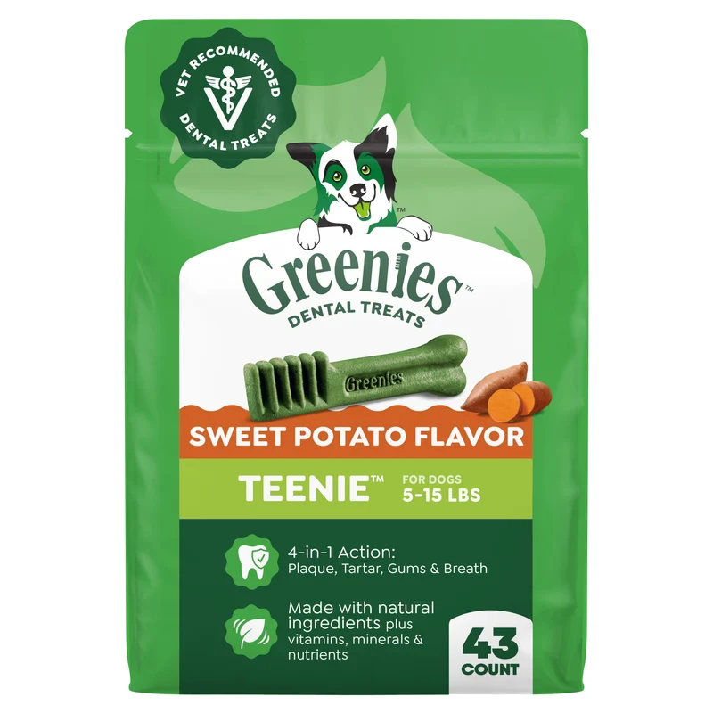 Friandises dentaires Greenies – recommandées par les vétérinaires, taille mini, saveur patate douce, 43 pièces (12 oz)