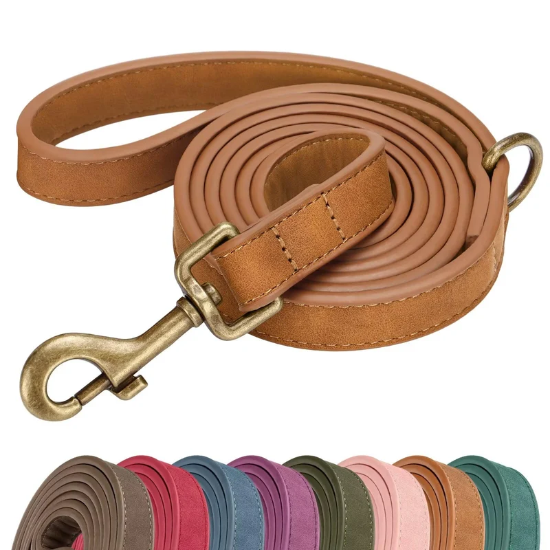 Didog Laisse en PU pour Chiens Moyens et Grands – 5ft, Facile à Nettoyer, Élégante Marron clair, M
