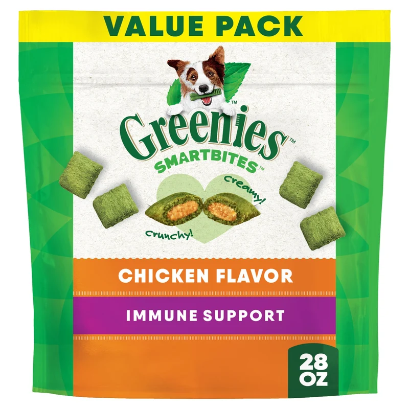 Greenies Smartbites – Friandises Douces pour Chiens, Immunité et Plaisir, Saveur Poulet, Lot de 28 onces