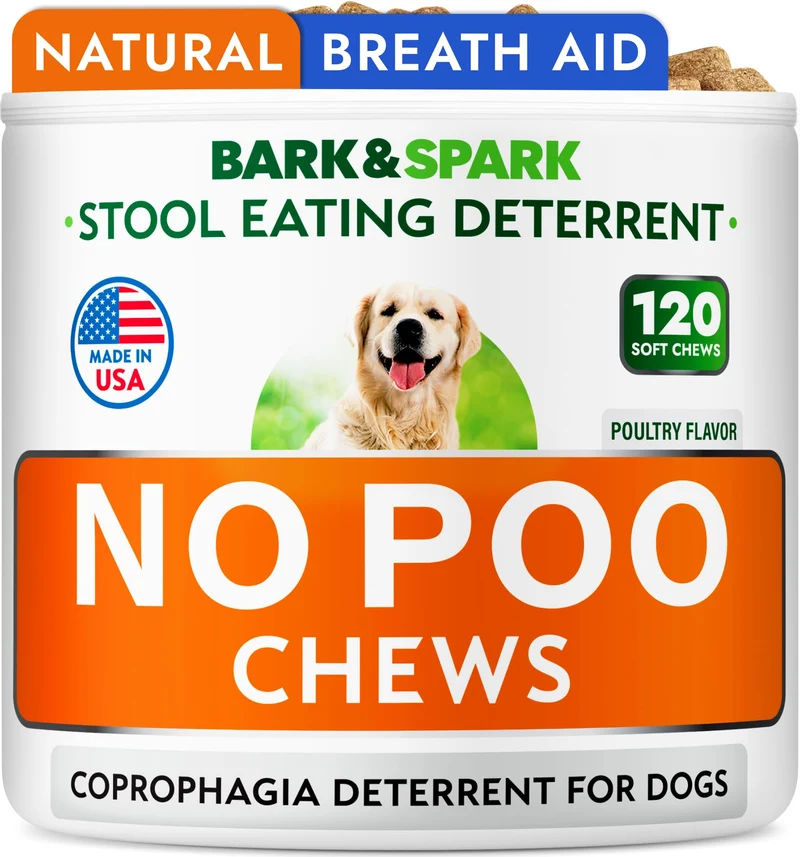 BARK&SPARK Friandises anti-coprophagie pour chiens – Probiotiques et enzymes digestives – Saveur poulet – 120 comprimés – Fabriqué aux États-Unis